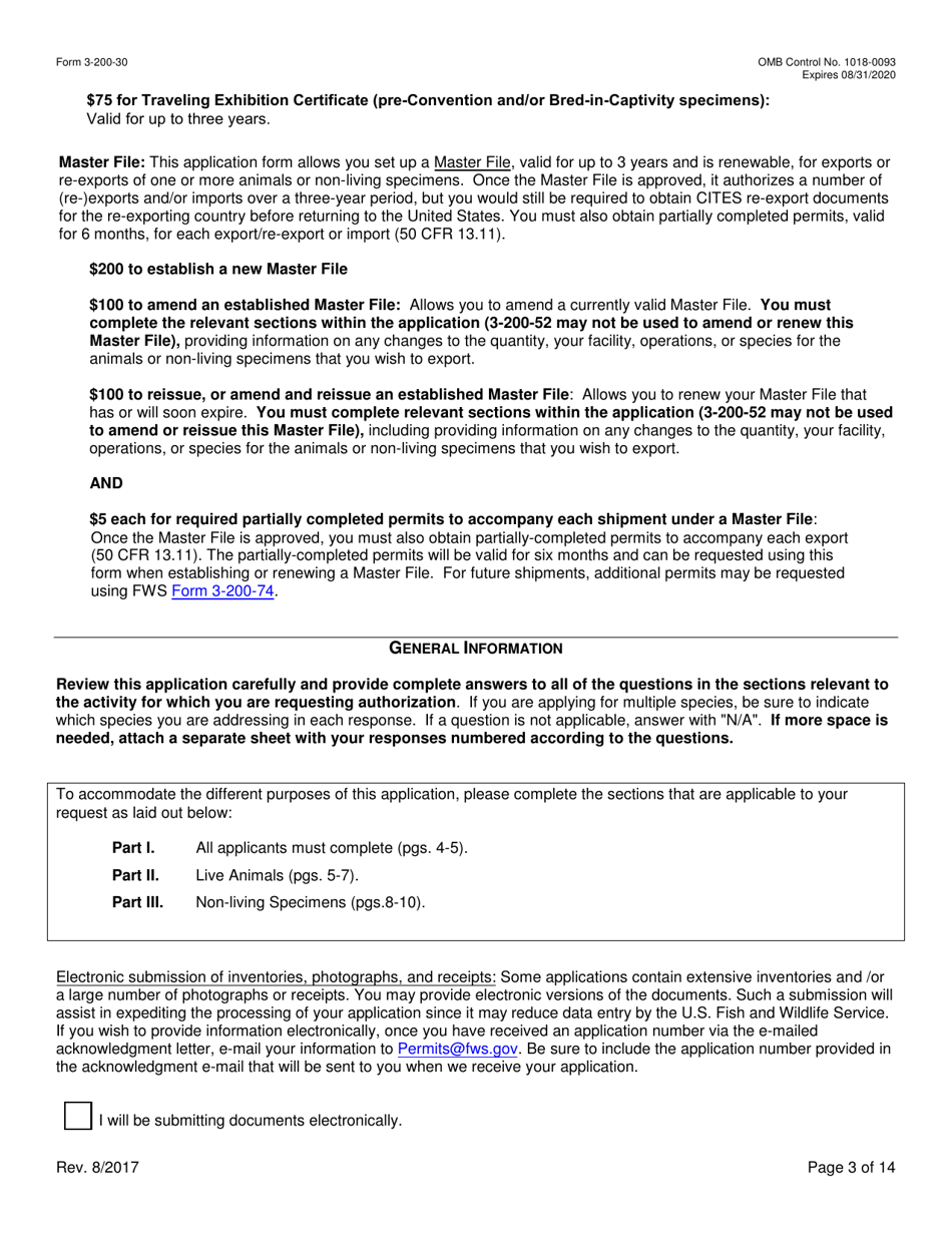 FWS Form 3-200-30 Federal Fish and Wildlife Permit Application Form - Export / Re-export / Re-import of Traveling Exhibitions (And Reissuance) Under the Convention on International Trade in Endangered Species (Cites) and / or U.S. Endangered Species Act (Esa), Page 3
