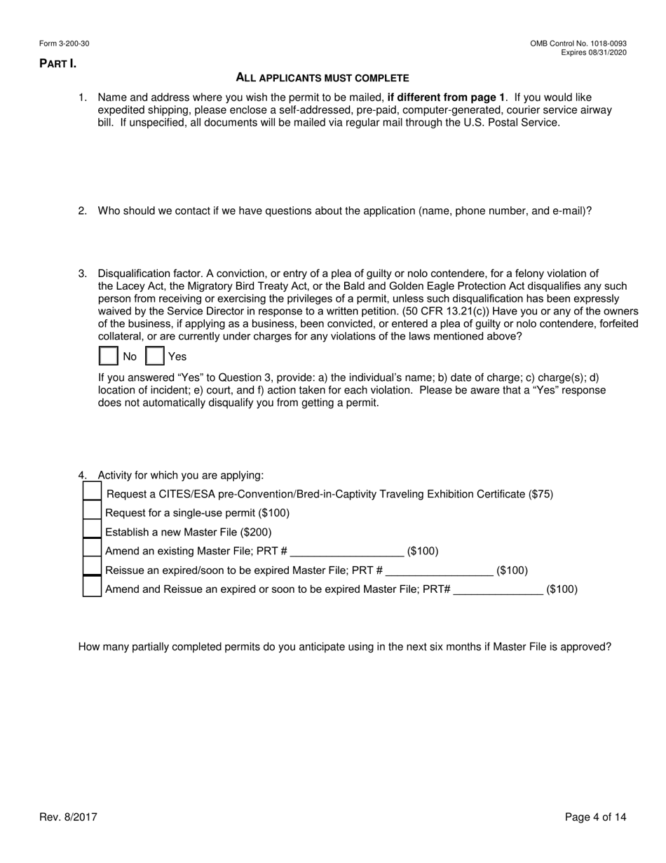 FWS Form 3-200-30 Federal Fish and Wildlife Permit Application Form - Export / Re-export / Re-import of Traveling Exhibitions (And Reissuance) Under the Convention on International Trade in Endangered Species (Cites) and / or U.S. Endangered Species Act (Esa), Page 4