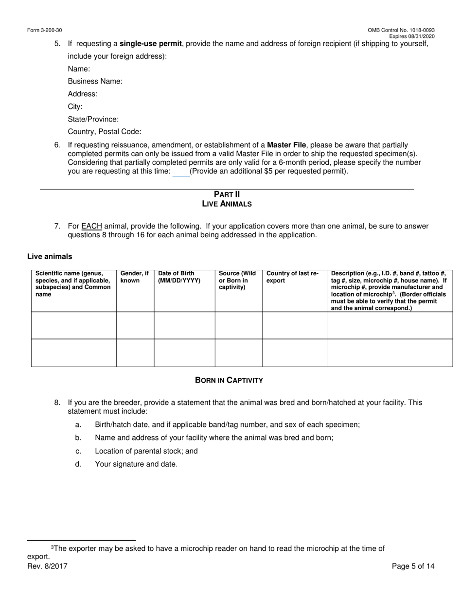 FWS Form 3-200-30 Federal Fish and Wildlife Permit Application Form - Export / Re-export / Re-import of Traveling Exhibitions (And Reissuance) Under the Convention on International Trade in Endangered Species (Cites) and / or U.S. Endangered Species Act (Esa), Page 5