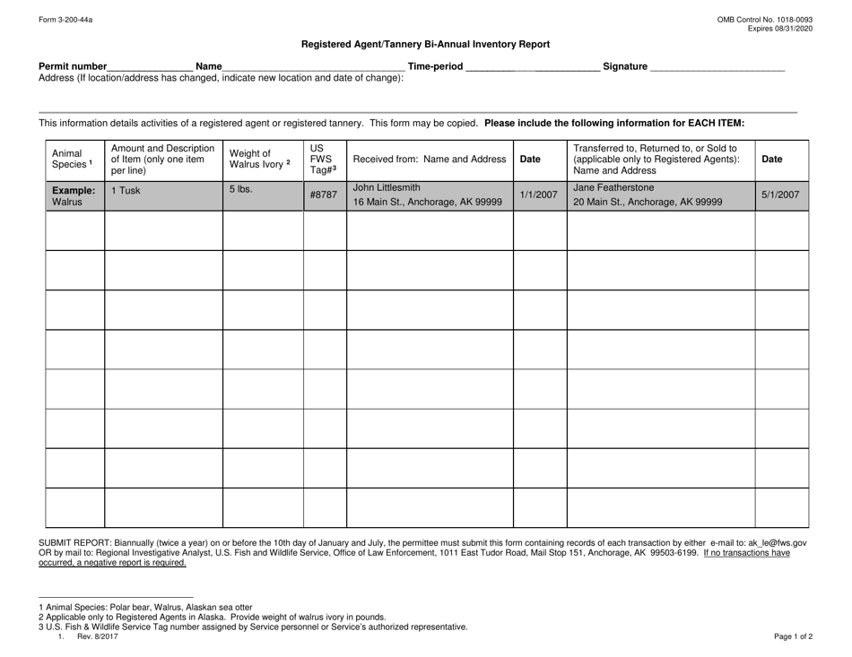 FWS Form 3-200-44A Registered Agent / Tannery BI-Annual Inventory Report, Page 1