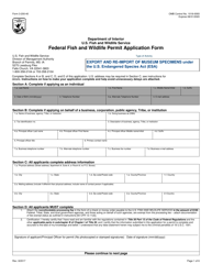 FWS Form 3-200-40 Federal Fish and Wildlife Permit Application Form - Export and Re-import of Museum Specimens Under the U.S. Endangered Species Act (Esa)