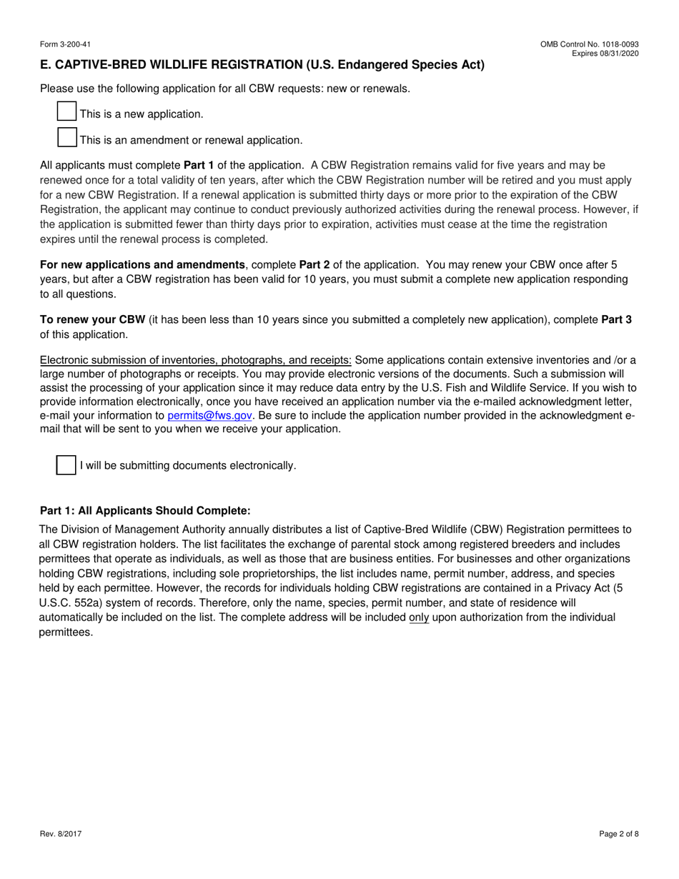 FWS Form 3-200-41 Federal Fish and Wildlife Permit Application Form - Captive-Bred Wildlife Registration (Cbw) Under the U.S. Endangered Species Act (Esa), Page 2