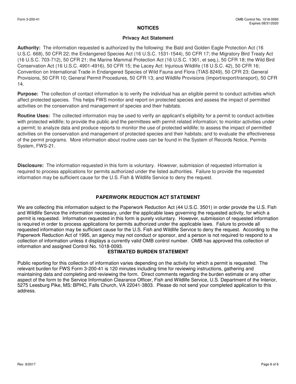 FWS Form 3-200-41 Federal Fish and Wildlife Permit Application Form - Captive-Bred Wildlife Registration (Cbw) Under the U.S. Endangered Species Act (Esa), Page 8