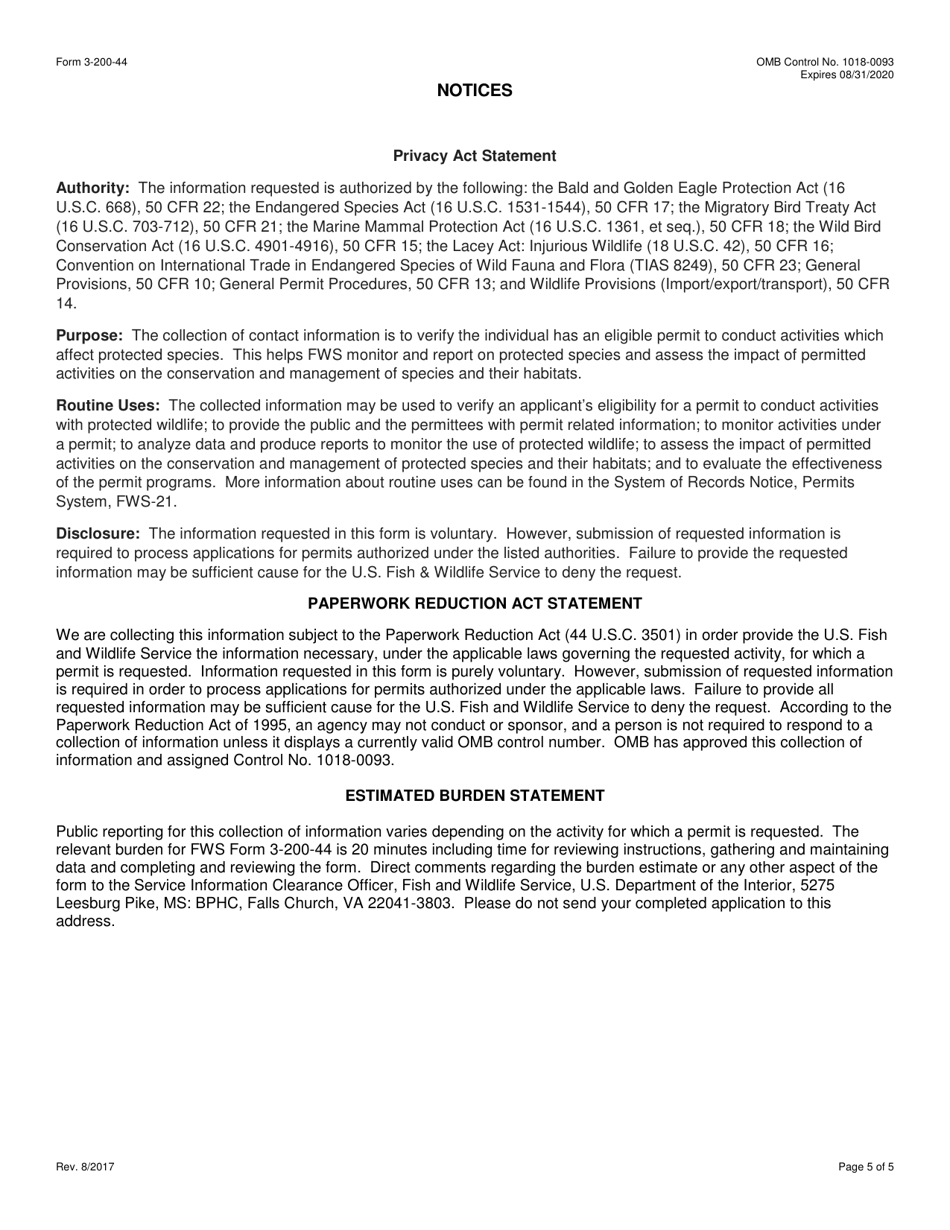 FWS Form 3-200-44 Federal Fish and Wildlife Permit Application Form - Registration of an Agent / Tannery Under the Marine Mammal Protection Act (Mmpa), Page 5