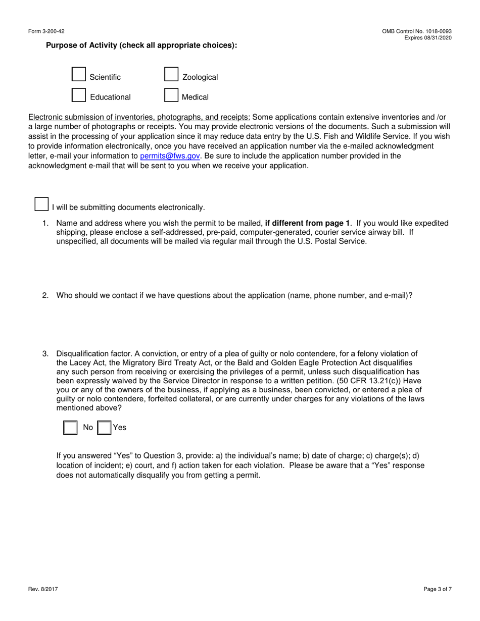 FWS Form 3-200-42 Federal Fish and Wildlife Permit Application Form - Import / Acquisition / Transport of Injurious Wildlife Under the Lacey Act, Page 3