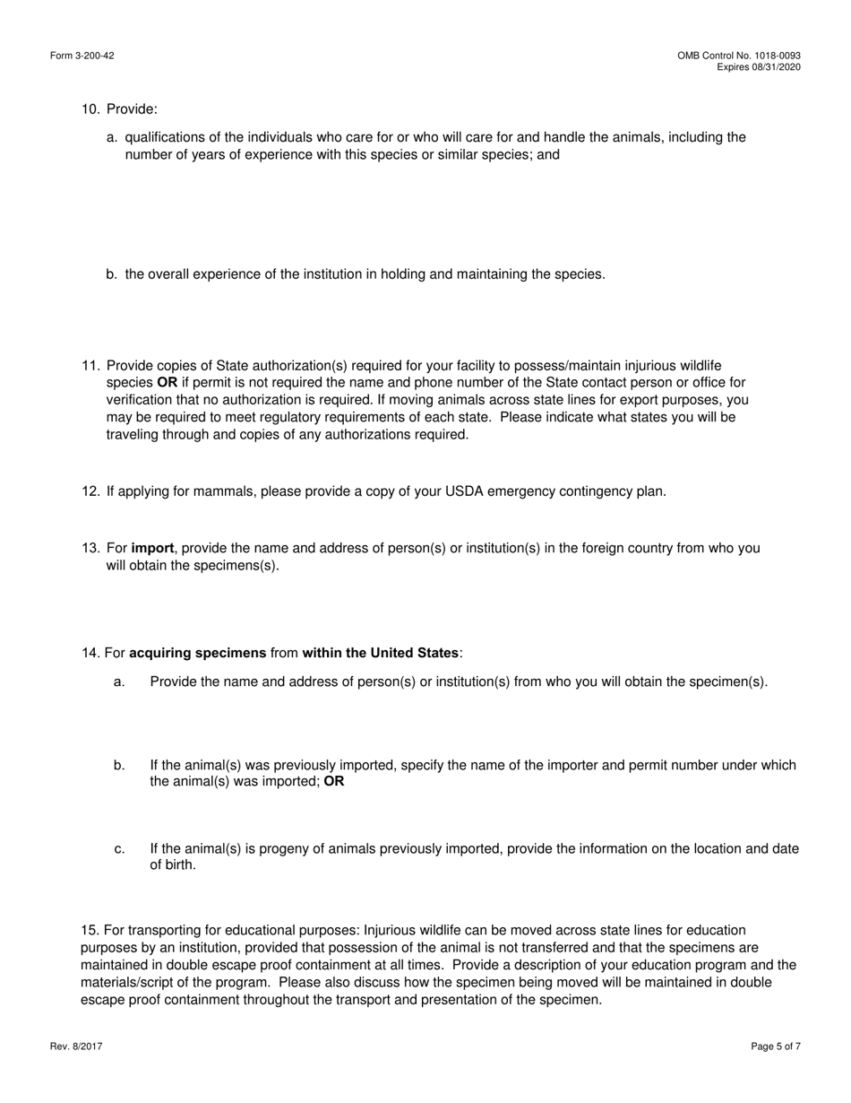FWS Form 3-200-42 Federal Fish and Wildlife Permit Application Form - Import / Acquisition / Transport of Injurious Wildlife Under the Lacey Act, Page 5