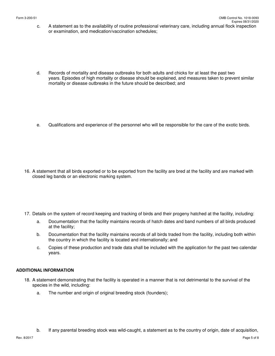 FWS Form 3-200-51 Federal Fish and Wildlife Permit Application Form - Approval of a Foreign Breeding Facility Under the Wild Bird Conservation Act (Wbca), Page 5