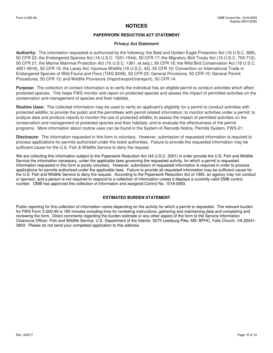 FWS Form 3-200-49 Federal Fish and Wildlife Permit Application Form - Approval, Amendment or Renewal of a Cooperative Breeding Program Under the Wild Bird Conservation Act (Wbca), Page 10