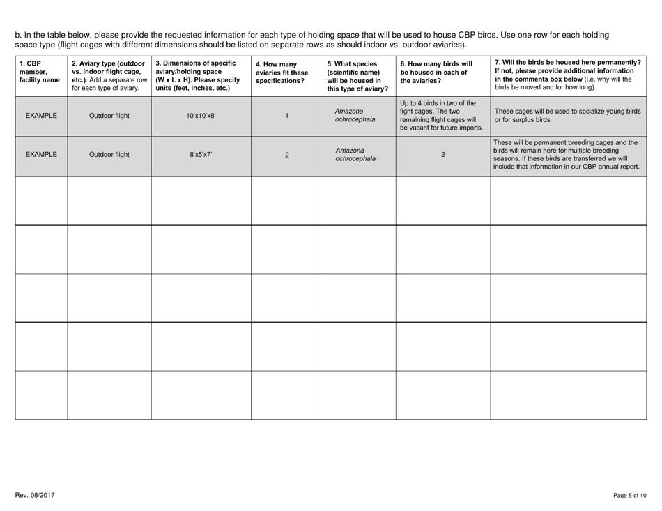 FWS Form 3-200-49 Federal Fish and Wildlife Permit Application Form - Approval, Amendment or Renewal of a Cooperative Breeding Program Under the Wild Bird Conservation Act (Wbca), Page 5