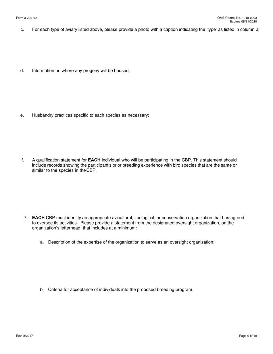 FWS Form 3-200-49 Federal Fish and Wildlife Permit Application Form - Approval, Amendment or Renewal of a Cooperative Breeding Program Under the Wild Bird Conservation Act (Wbca), Page 6