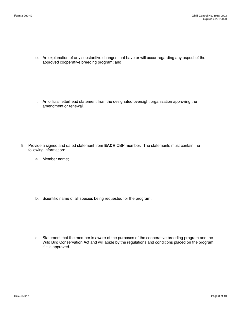 FWS Form 3-200-49 Federal Fish and Wildlife Permit Application Form - Approval, Amendment or Renewal of a Cooperative Breeding Program Under the Wild Bird Conservation Act (Wbca), Page 8