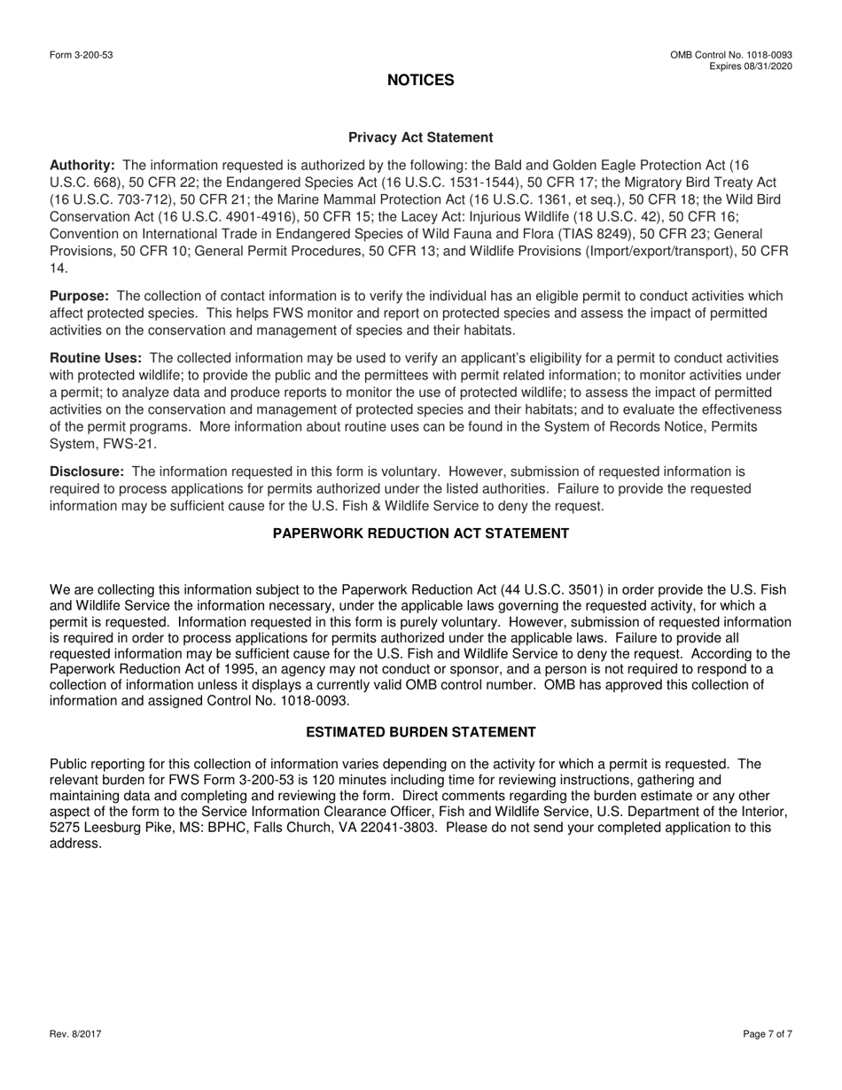 FWS Form 3-200-53 Federal Fish and Wildlife Permit Application Form - Export / Re-export of Live Captive-Held Marine Mammals Under the Convention on International Trade in Endangered Species (Cites), Page 7