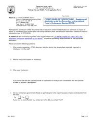 FWS Form 3-200-58 Federal Fish and Wildlife Permit Application Form - Permit Issued Retrospectively - Supplemental Application Under the Convention on International Trade in Endangered Species (Cites)