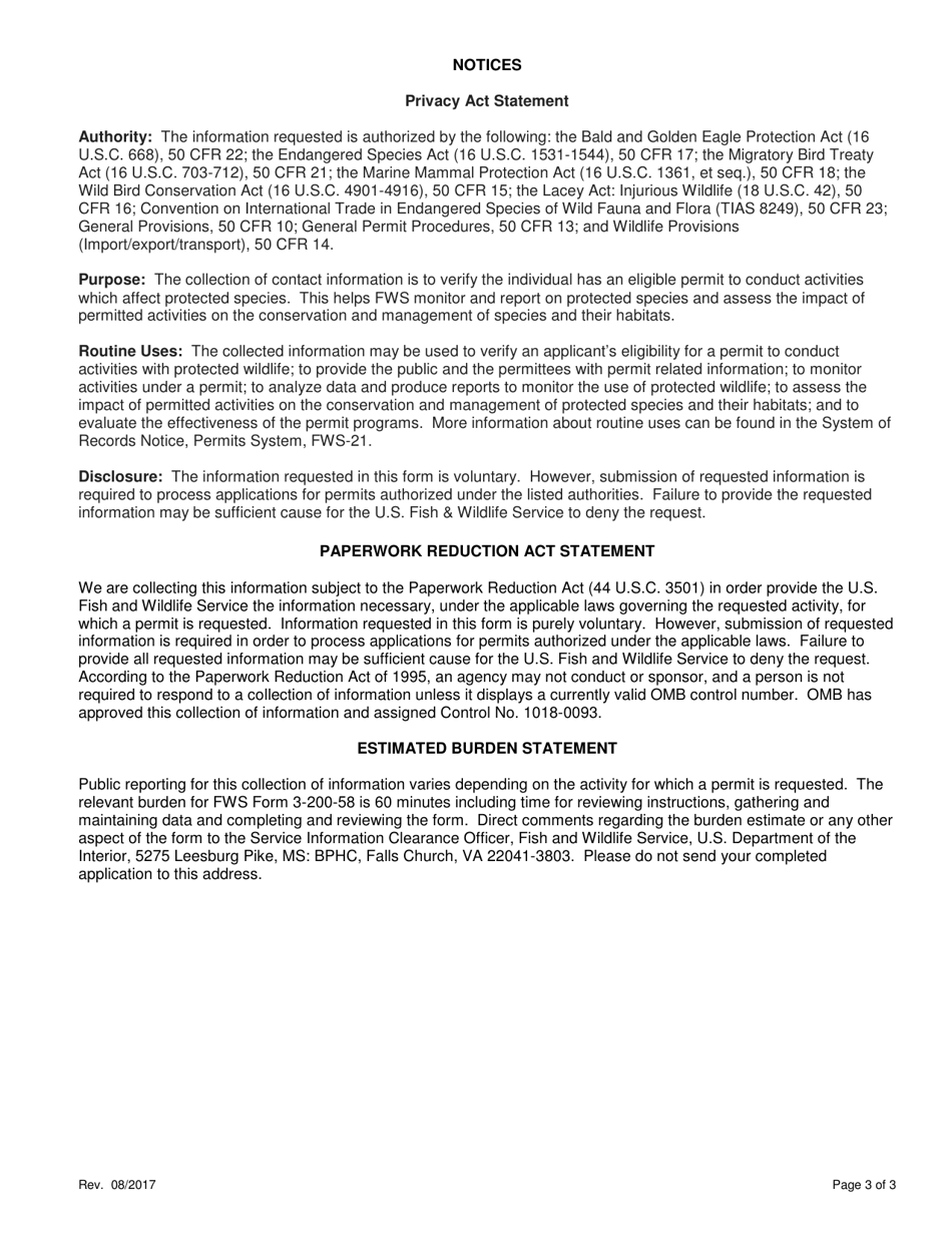 FWS Form 3-200-58 Federal Fish and Wildlife Permit Application Form - Permit Issued Retrospectively - Supplemental Application Under the Convention on International Trade in Endangered Species (Cites), Page 3