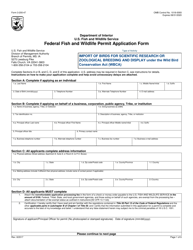 Document preview: FWS Form 3-200-47 Federal Fish and Wildlife Permit Application Form - Import of Birds for Scientific Research or Zoological Breeding and Display Under the Wild Bird Conservation Act (Wbca)