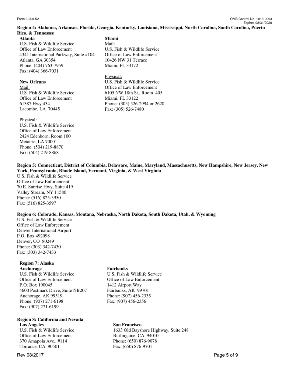 FWS Form 3-200-52 Federal Fish and Wildlife Permit Application Form - Reissuance, Renewal, or Amendment of a Permit, Page 5