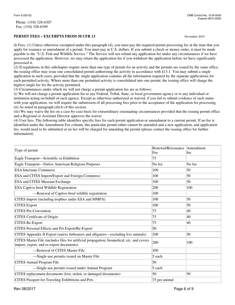 FWS Form 3-200-52 Federal Fish and Wildlife Permit Application Form - Reissuance, Renewal, or Amendment of a Permit, Page 6