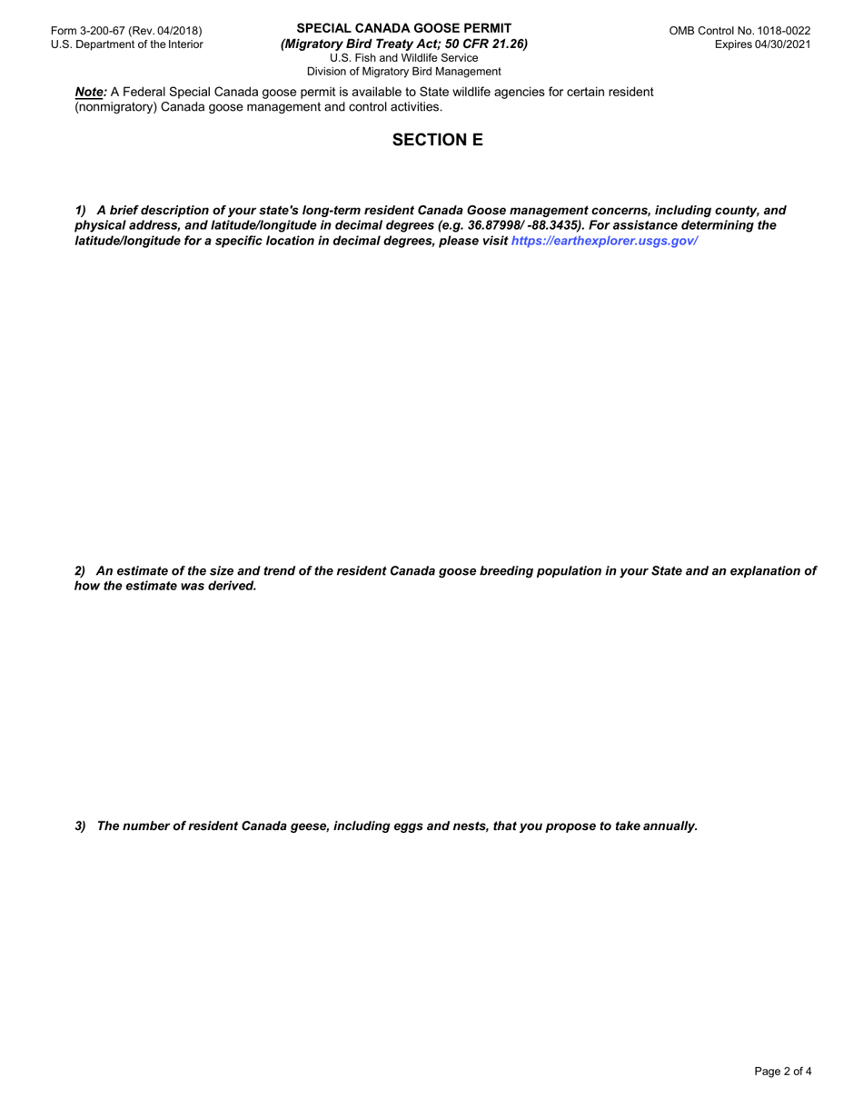 FWS Form 3-200-67 Federal Fish and Wildlife Permit Application Form - Special Canada Goose Permit, Page 2