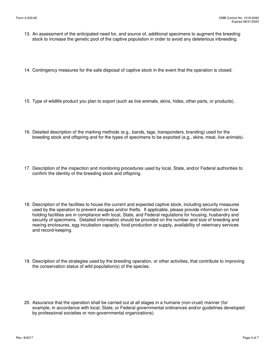 FWS Form 3-200-65 Federal Fish and Wildlife Permit Application Form - Registration of Appendix- I Commercial Breeding Operations Under the Convention on International Trade in Endangered Species (Cites), Page 4