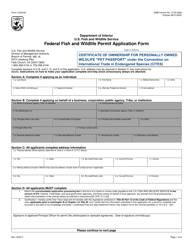 Document preview: FWS Form 3-200-64 Federal Fish and Wildlife Permit Application Form - Certificate of Ownership for Personally Owned Wildlife "pet Passport" Under the Convention on International Trade in Endangered Species (Cites)