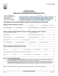 Document preview: FWS Form 3-200-43 Federal Fish and Wildlife Permit Application Form - Take/Import/Export of Marine Mammals for Public Display, Scientific Research, Enhancement, or Rescue/Rehabilitation/Release Activities or Renewal/Amendment of Existing Permit (Mmpa and/or Esa)