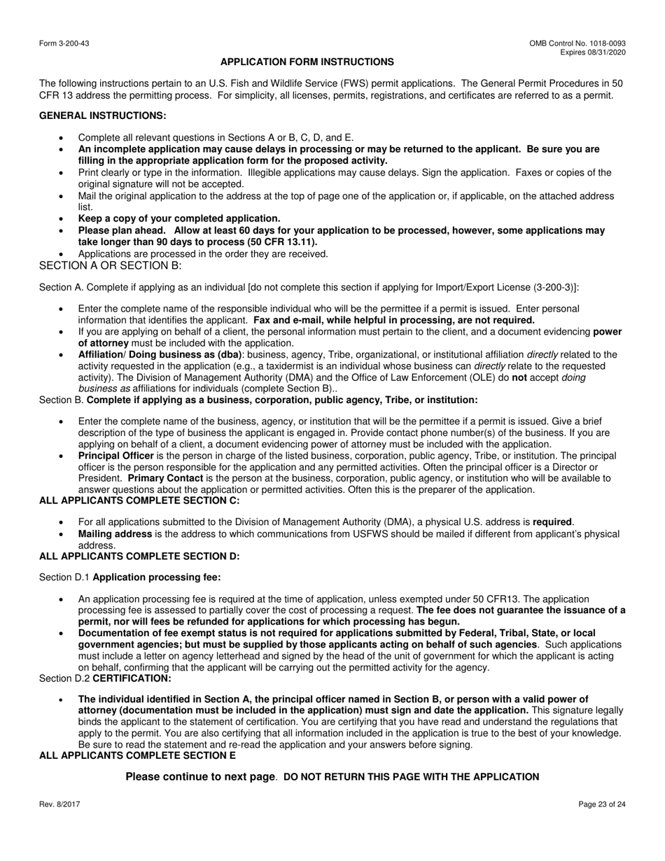 FWS Form 3-200-43 Federal Fish and Wildlife Permit Application Form - Take / Import / Export of Marine Mammals for Public Display, Scientific Research, Enhancement, or Rescue / Rehabilitation / Release Activities or Renewal / Amendment of Existing Permit (Mmpa and / or Esa), Page 23
