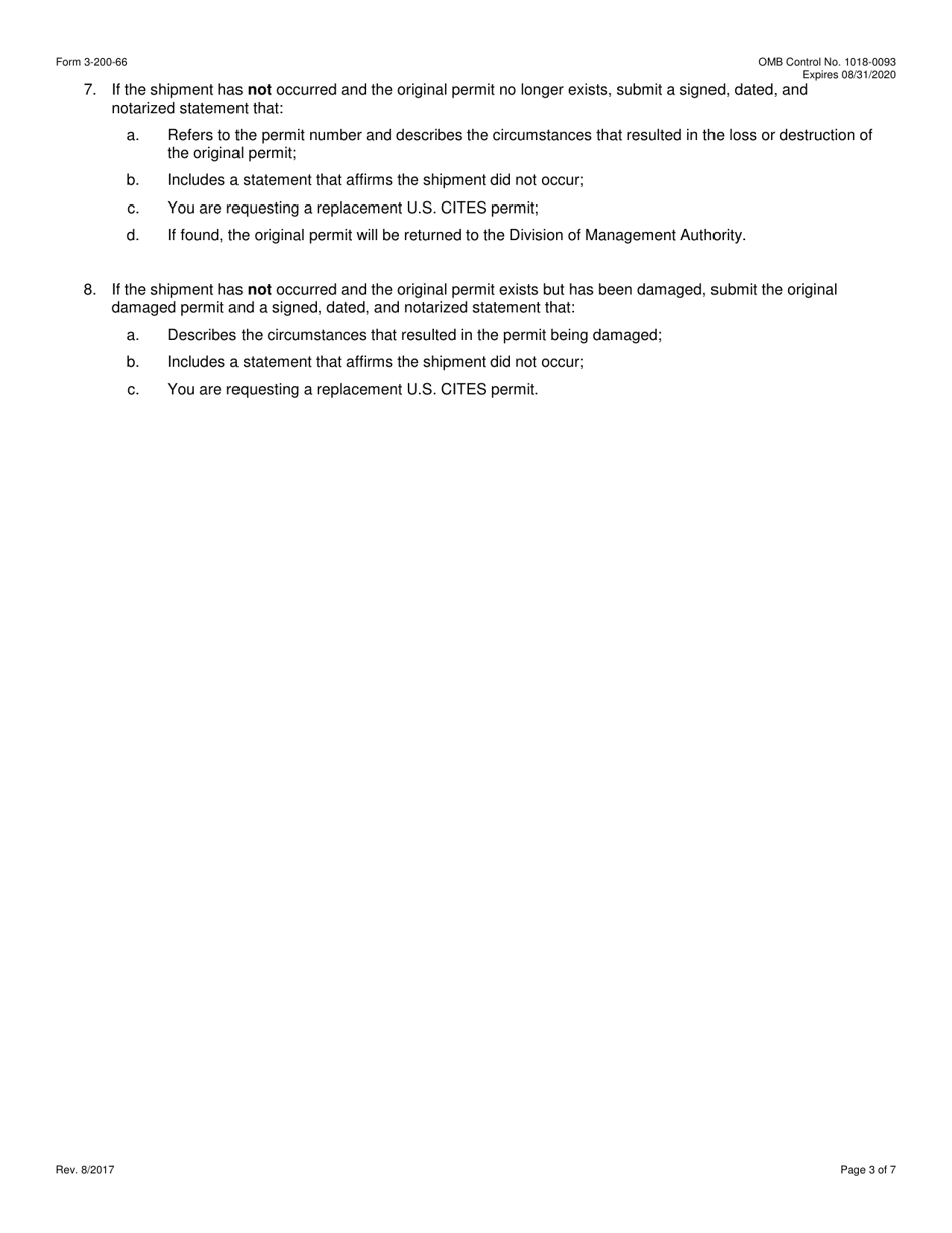 FWS Form 3-200-66 Federal Fish and Wildlife Permit Application Form - Replacement Document (Cites / Esa / Mmpa / Wbca / Lacey Act), Page 3