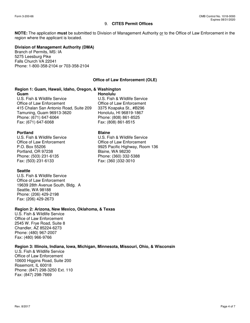 FWS Form 3-200-66 Federal Fish and Wildlife Permit Application Form - Replacement Document (Cites / Esa / Mmpa / Wbca / Lacey Act), Page 4
