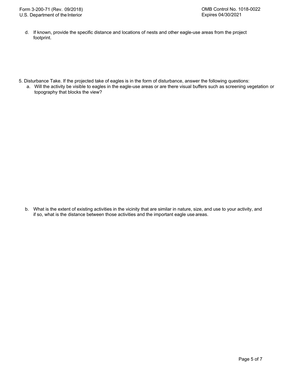 FWS Form 3-200-71 Federal Fish and Wildlife Permit Application Form - Eagle Take  Associated With but Not the Purpose of an Activity (Incidental Take), Page 5