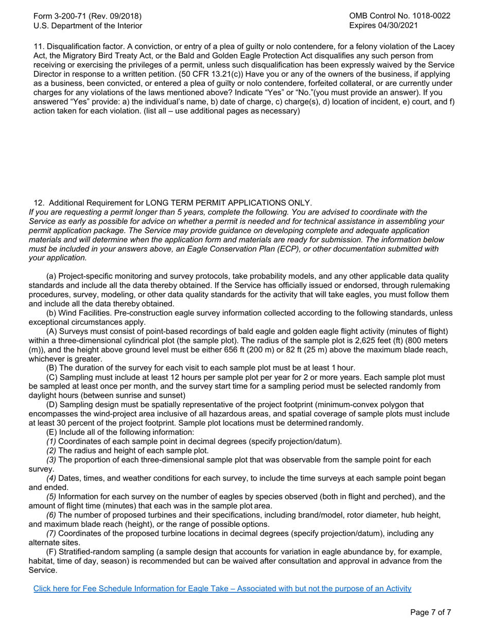 FWS Form 3-200-71 Federal Fish and Wildlife Permit Application Form - Eagle Take  Associated With but Not the Purpose of an Activity (Incidental Take), Page 7