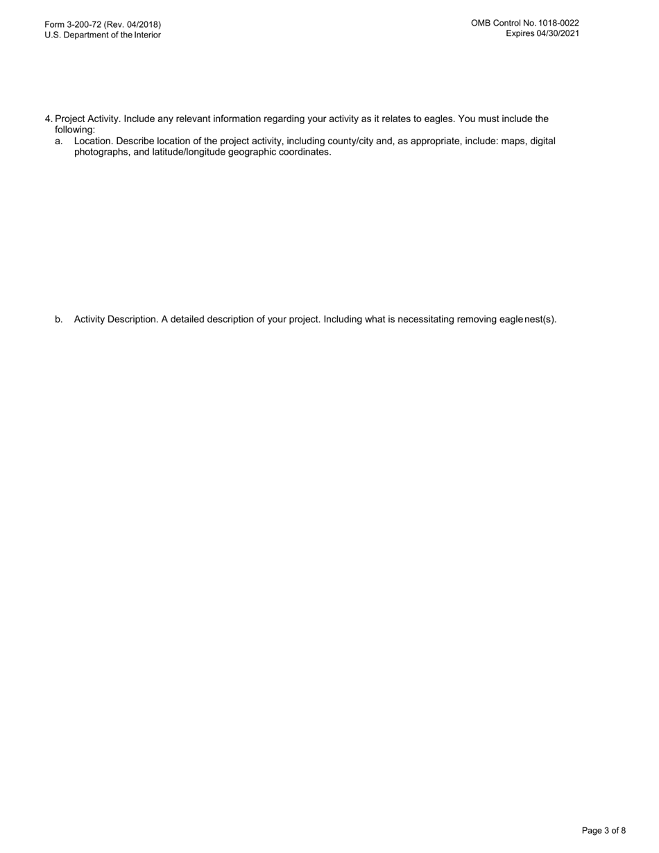 FWS Form 3-200-72 Federal Fish and Wildlife Permit Application Form - Eagle Nest Take, Page 3