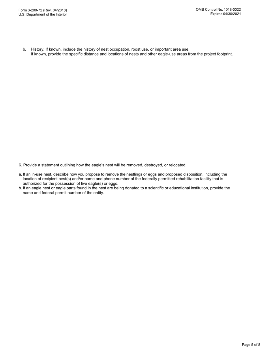 FWS Form 3-200-72 Federal Fish and Wildlife Permit Application Form - Eagle Nest Take, Page 5