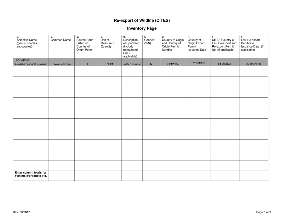 FWS Form 3-200-73 Federal Fish and Wildlife Permit Application Form - Re-export of Wildlife Under the Convention on the International Trade in Endangered Species (Cites), Page 5