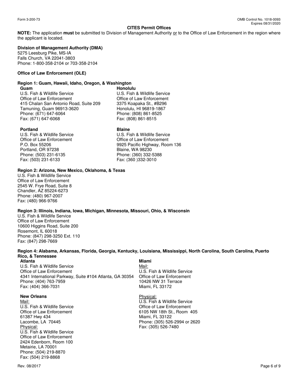 FWS Form 3-200-73 Federal Fish and Wildlife Permit Application Form - Re-export of Wildlife Under the Convention on the International Trade in Endangered Species (Cites), Page 6