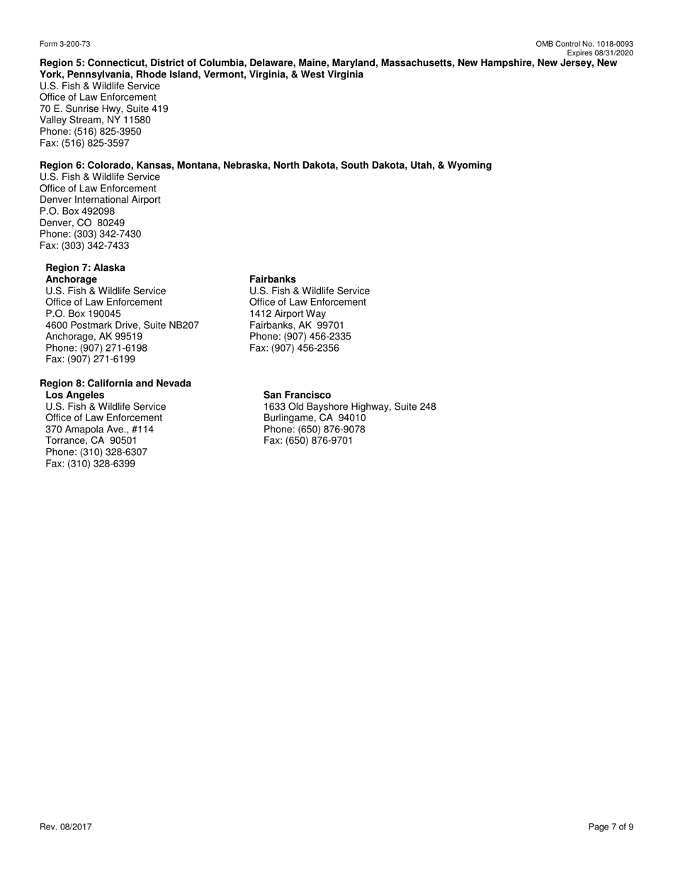 FWS Form 3-200-73 Federal Fish and Wildlife Permit Application Form - Re-export of Wildlife Under the Convention on the International Trade in Endangered Species (Cites), Page 7