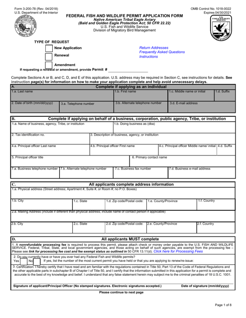 FWS Form 3-200-78  Printable Pdf