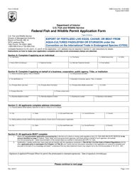 Document preview: FWS Form 3-200-80 Federal Fish and Wildlife Permit Application Form - Export of Fertilized Live Eggs, Caviar, or Meat From Aqua-Cultured Paddlefish or Sturgeon Under the Convention on the International Trade in Endangered Species (Cites)