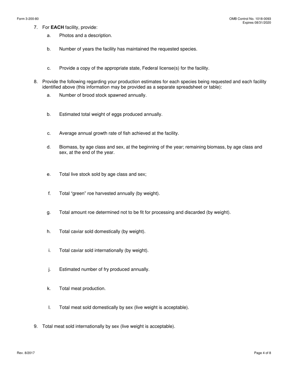FWS Form 3-200-80 Federal Fish and Wildlife Permit Application Form - Export of Fertilized Live Eggs, Caviar, or Meat From Aqua-Cultured Paddlefish or Sturgeon Under the Convention on the International Trade in Endangered Species (Cites), Page 4