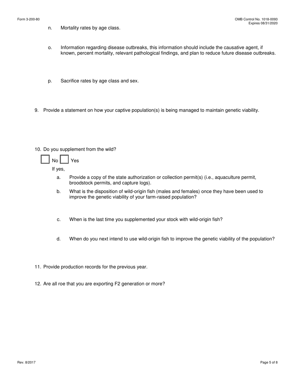 FWS Form 3-200-80 Federal Fish and Wildlife Permit Application Form - Export of Fertilized Live Eggs, Caviar, or Meat From Aqua-Cultured Paddlefish or Sturgeon Under the Convention on the International Trade in Endangered Species (Cites), Page 5