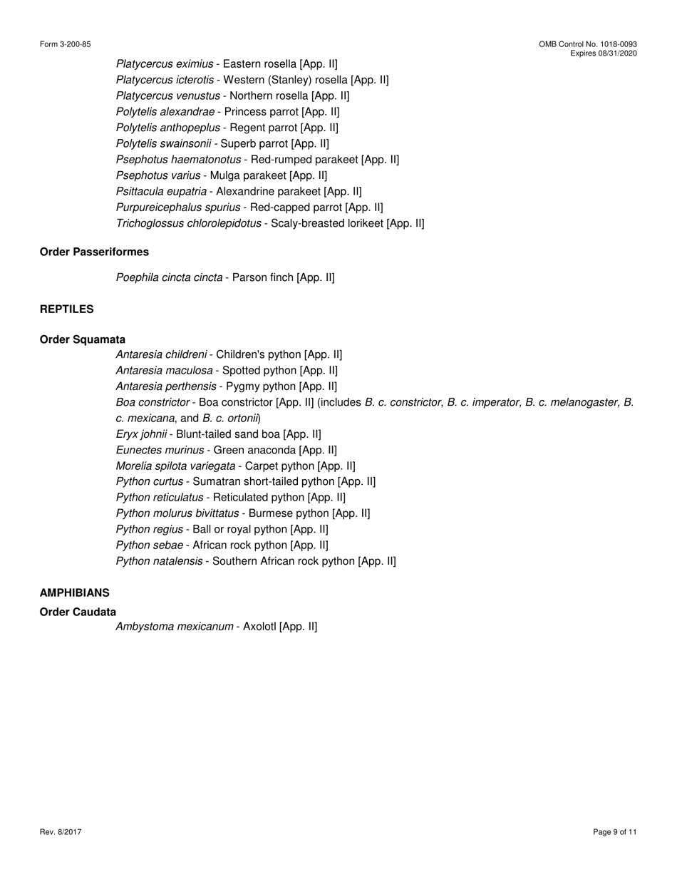 FWS Form 3-200-85 Permit Application Form: Establishment of a Master File for the Export of Live Animals Bred in Captivity Under Cites (Multiple Commercial Shipments), Page 9