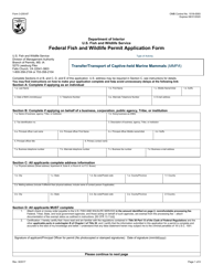 FWS Form 3-200-87 Federal Fish and Wildlife Permit Application Form - Transfer/Transport of Captive-Held Marine Mammals (Mmpa)