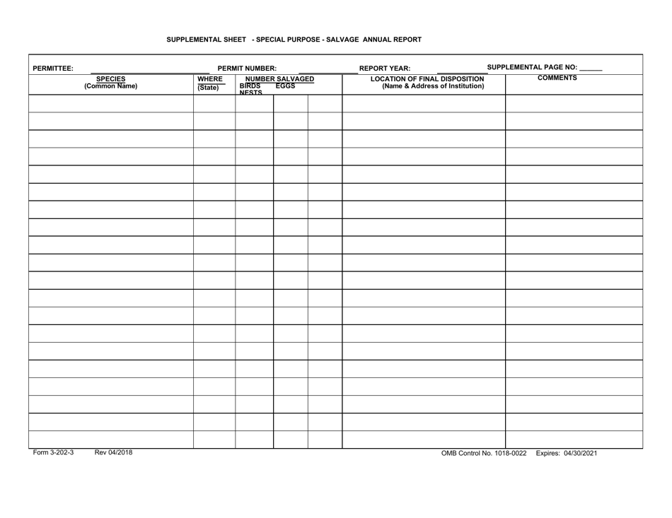 FWS Form 3-202-3 Special Purpose - Salvage - Annual Report, Page 2