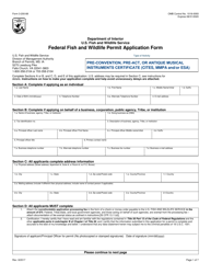 FWS Form 3-200-88 Federal Fish and Wildlife Permit Application Form - Pre-convention, Pre-act, or Antique Musical Instruments Certificate (Cites, Mmpa and/or Esa)