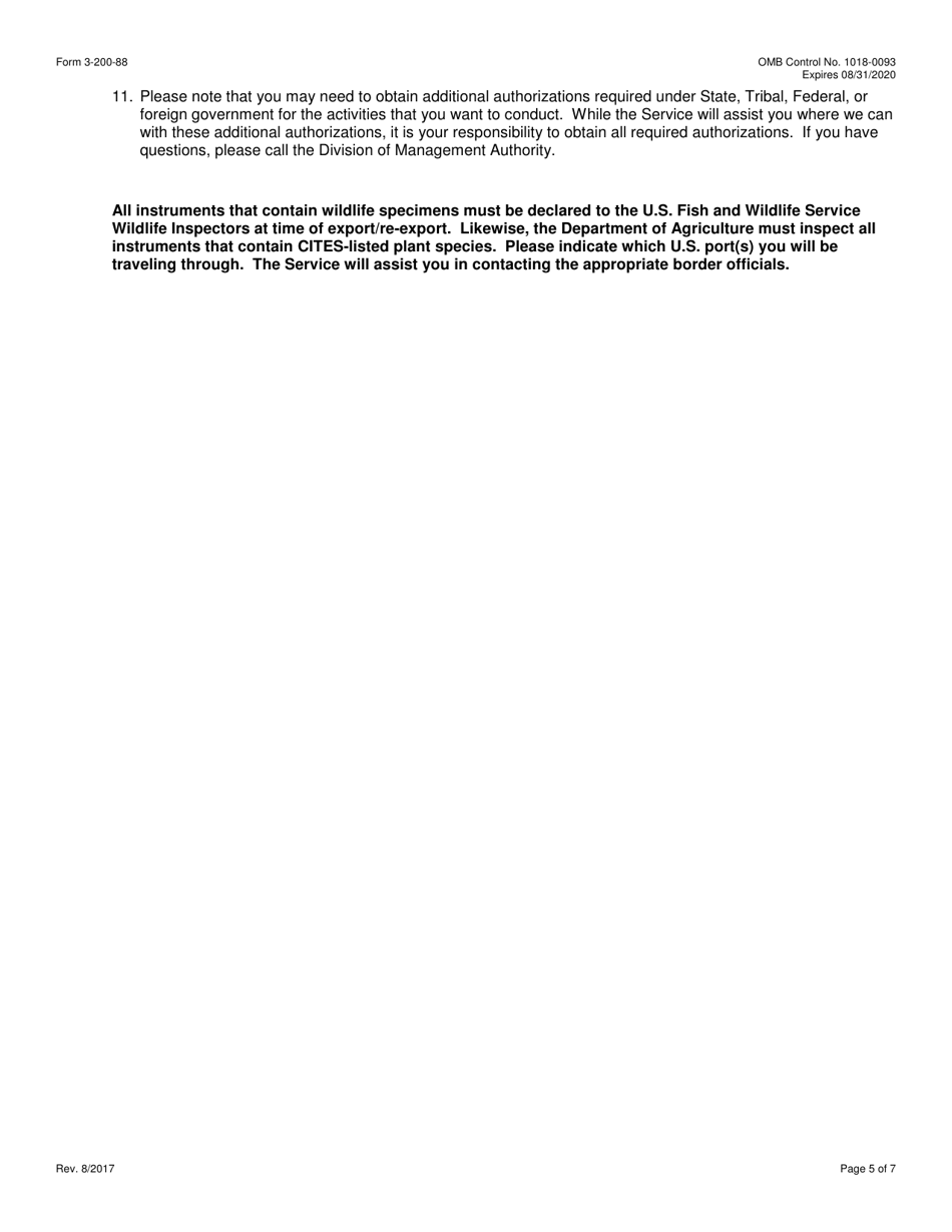 FWS Form 3-200-88 Federal Fish and Wildlife Permit Application Form - Pre-convention, Pre-act, or Antique Musical Instruments Certificate (Cites, Mmpa and / or Esa), Page 5