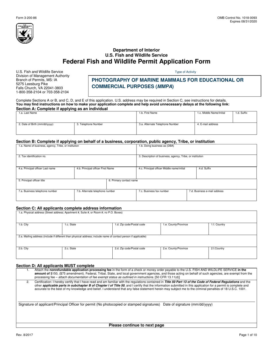 FWS Form 3 200 86 Download Fillable PDF Or Fill Online Federal Fish And