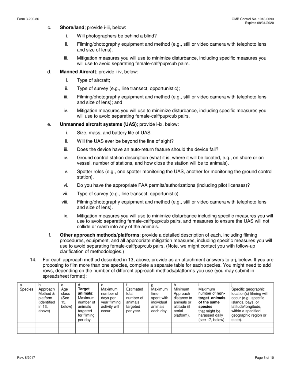 FWS Form 3-200-86 Federal Fish and Wildlife Permit Application Form - Photography of Marine Mammals for Educational or Commercial Purposes (Mmpa), Page 6