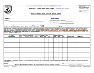 FWS Form 3-202-7 Special Purpose - Miscellaneous - Annual Report