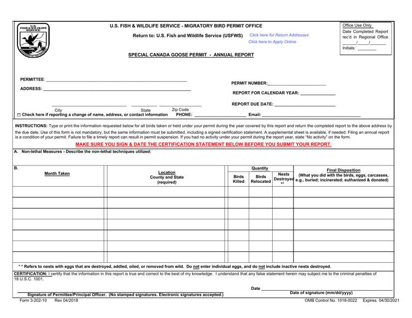 FWS Form 3-202-10 Special Canada Goose Permit - Annual Report