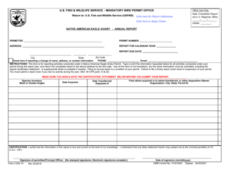 FWS Form 3-202-14 Native American Eagle Aviary - Annual Report