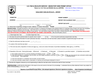 FWS Form 3-202-16 Eagle Nest Take (50 Cfr 22.27) - Report
